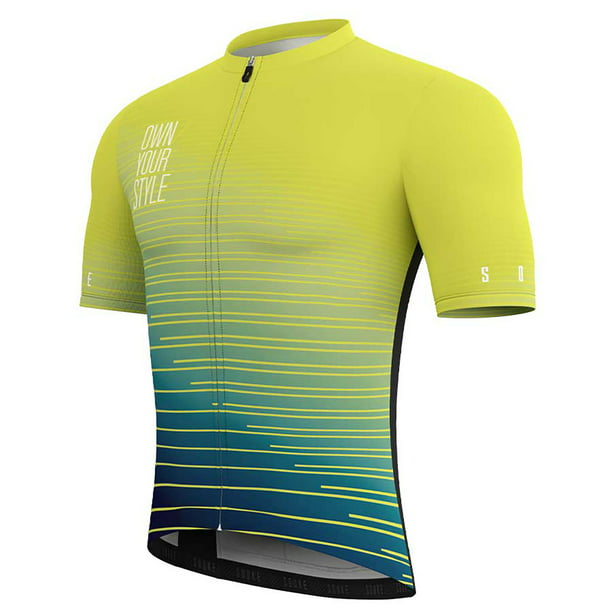 Breathable Mens Cycling Jersey Quick Dry Bike Short Sleeve Shirt with 3 Rear Pockets-Green S 